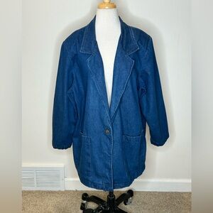 Hunters Run Blue Denim Jacket Size L Oversized Blazer Women's Vintage